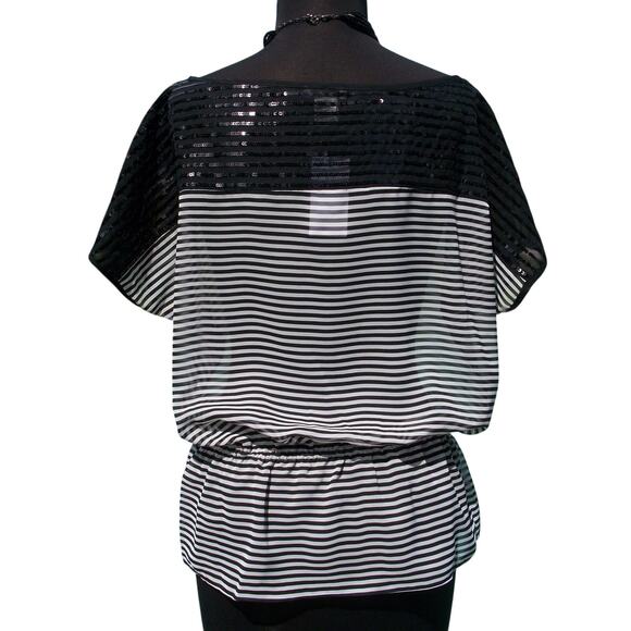 Cache Black White Sheer Illusion Sequin Embellished Top New Self Belt $108 NWT - Picture 3 of 3